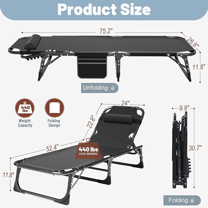 Slsy Folding Chaise Patio Lounge Chairs, Outdoor Reclining Patio Chairs - Photo 2