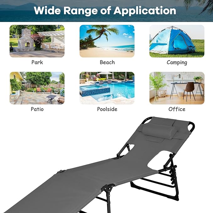 Tangkula Tanning Chair with Face Hole, Patio Folding Adjustable Reclining Beach Sunbathing Lounge Chair with Side Pocket, Portable Face Down Chaise Lounge for Outdoor Backyard Poolside (1)