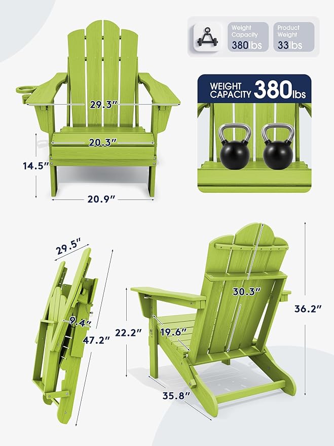 KINGYES Adjustable Folding Adirondack Chair, 3-Position Reclining Adirondack Chairs with Cup Holder - Photo 3