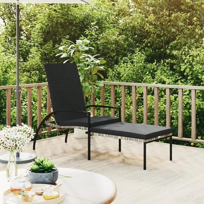 Grey PE Rattan Sun Lounger with Adjustable Backrest & Foldable Frame, 76.8" Outdoor Chaise for Patio, Poolside, Balcony, UV-Resistant Galvanized Steel Reclining Chair for Adults