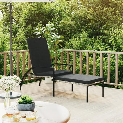 Grey PE Rattan Sun Lounger with Adjustable Backrest & Foldable Frame, 76.8" Outdoor Chaise for Patio, Poolside, Balcony, UV-Resistant Galvanized Steel Reclining Chair for Adults