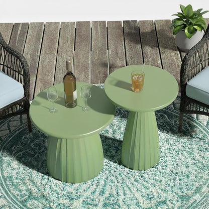Round Small Patio Side Table Set of 2, Patio Accent End Table, Metal Steel Outdoor Side Table, for Garden, Pool, Yard, Balcony, Living Room, Deck, Weather Resistant, No Assembly