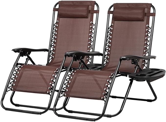 Nazhura Set of 2 Relaxing Recliners Patio Chairs Adjustable Steel Mesh Zero Gravity Lounge Chair Beach Chairs with - Photo 1