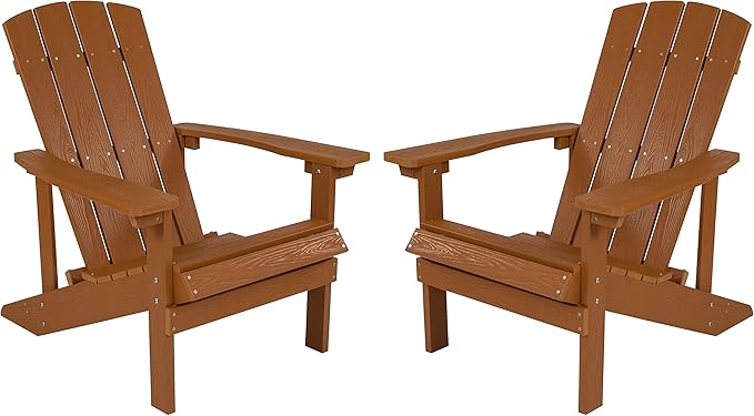 Flash Furniture Charlestown Poly Resin Adirondack Chair - Teak - All Weather - Indoor/Outdoor - Set of 2