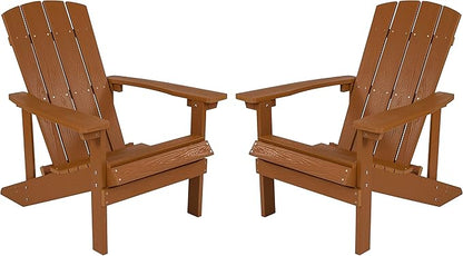 Flash Furniture Charlestown Poly Resin Adirondack Chair - Teak - All Weather - Indoor/Outdoor - Set of 2