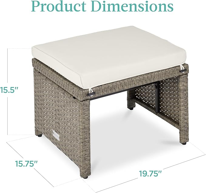 Best Choice Products Set of 2 Wicker Ottomans, Multipurpose Outdoor Furniture for Patio, Backyard, Additional Seating - Photo 7