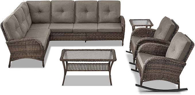 Belord Outdoor Furniture Set - 6 Pieces Patio Conversation Sectional Sofa Set with Patio Rocking Chairs Set of 2 and - Photo 1