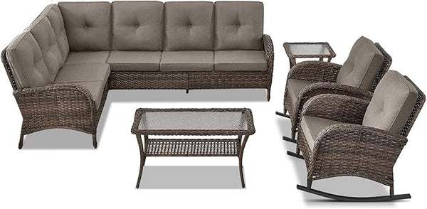 Belord Outdoor Furniture Set - 6 Pieces Patio Conversation Sectional Sofa Set with Patio Rocking Chairs Set of 2 and - Photo 1