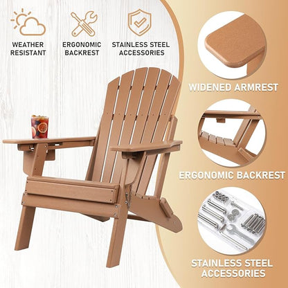 FUNBERRY Folding Adirondack Chairs Set of 4 with Adjustable Backrest, HDPE All Weather Fire Pit Chairs with Cup Holder