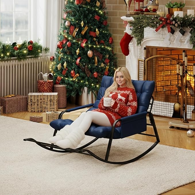 Oversized Indoor Rocking Chair, Plush Papasan Chair with Comfy Padded Cushions & Side Pocket, for Patio Garden, Porch - Photo 2