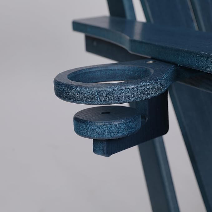 HDPE Folding Adirondack Chair with Cup Holder Outside, Composite Outdoor Chairs with Wood Texture, Blue - Photo 8