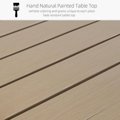 Brush Paint Rectangle Patio Dining Table with Adjustable Umbrella Hole - 63" x 38" x 29"