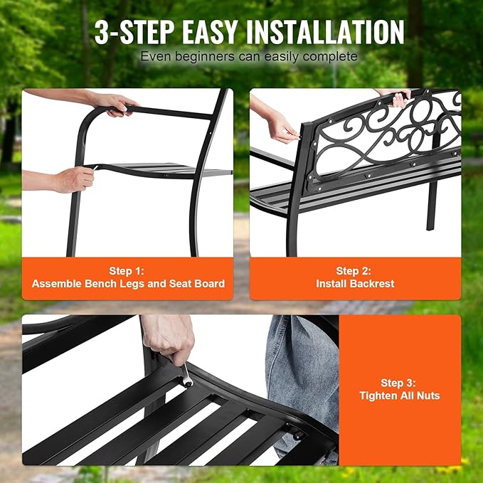 Outdoor Bench 50 in Metal Garden Bench 550 lbs Park Patio Yard Porch Bench