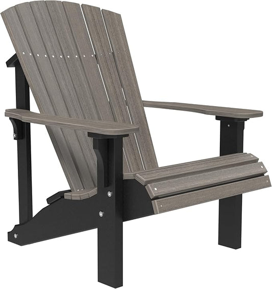 LuxCraft Plastic Poly Deluxe Adirondack Chair, Outdoor Patio Chair for Lawn and Garden - Amish Made in USA (Coastal Gray & Black)