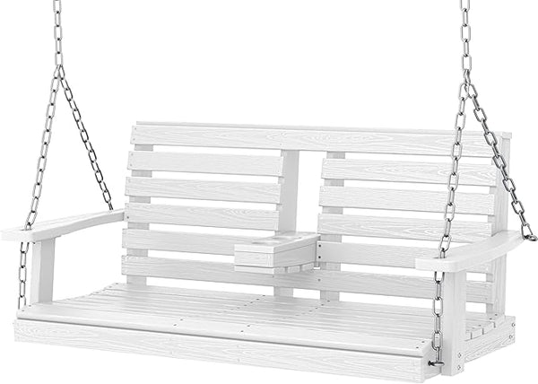 KINGYES Outdoor Hanging Porch Swing, Waterproof Swing with Cup Holders for Courtyard & Garden, 660LBS Weight Capacity - Photo 1