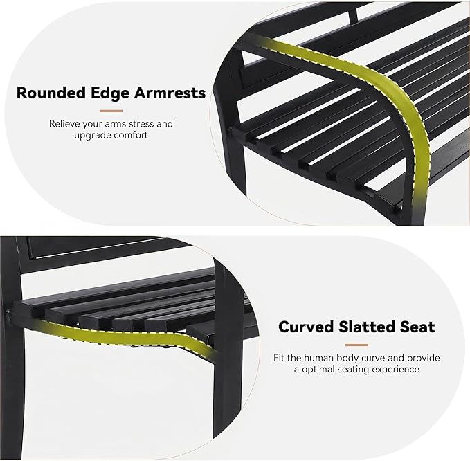 50" Garden Bench Outdoor Bench with American Flag Style, Cast Iron Metal Frame Sturdy Patio Park Bench Arch Legs for Porch,Lawn,Garden,Yard (Black)