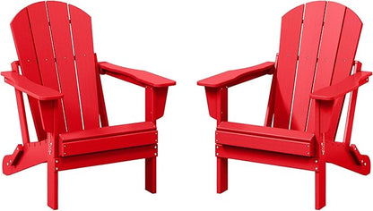 WestinTrends Malibu 2 Piece Set Outdoor Folding Poly Adirondack Chair, Red