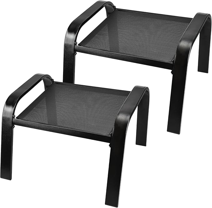 Outdoor Footstools All Weather Ottomans Solid Steel Frame Footrest Seat Side Table Black - Photo 1