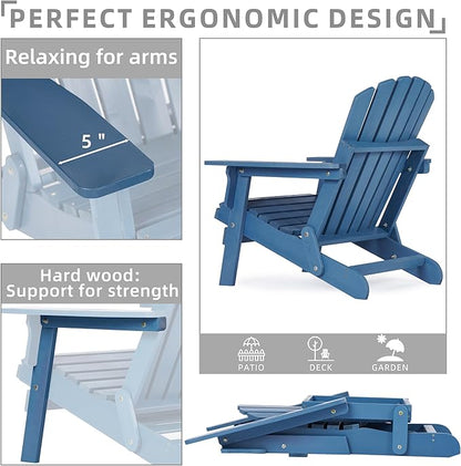 SoliWood Outdoor Wooden Adirondack Chair with Pre-Assembled BackRest & SeatBoard, Patio Chair for Garden Backyard Lawn Deck Pool Beach Firepit