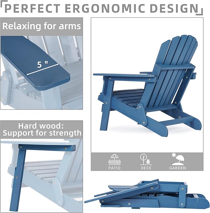 Set of 2 Outdoor Wooden Adirondack Chair with Pre-Assembled BackRest & SeatBoard, Patio Chair for Garden Backyard Lawn Deck Pool Beach Firepit