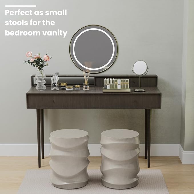 SUNBURY Outdoor Side Table Set of 2, 18" H Concrete Accent End Table Streamlined, Small Round Cement Plant Stands Table, Decorative Garden Stools for Backyard, Grey