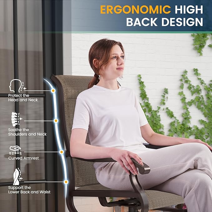 Amopatio Padded Patio Swivel Chairs Set of 4, Outdoor Dining Chairs with Ultra Soft Textilene High Back Seat & Metal Rocker Frame, for Backyard Deck Lawn Garden, Brown