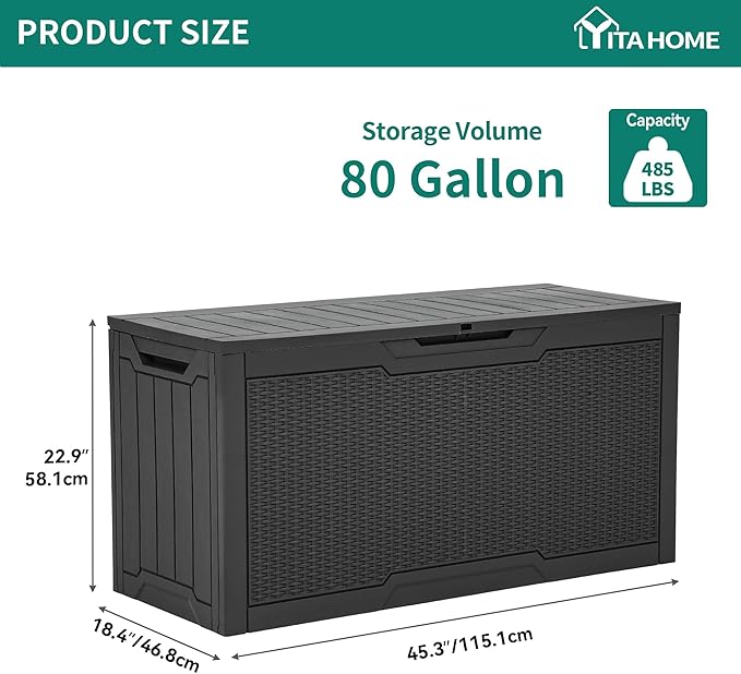YITAHOME 80 Gallon Outdoor Storage Box, Large Water Resistant Resin Deck Box - Photo 6