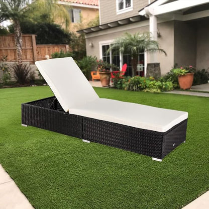 PE Wicker Chaise Lounge Chairs for Outside Outdoor Patio Reclining Chair Sun Bed Patio Couch with Removable Cushion Covers for Patio, Deck, Poolside, Balcony, Beach, Yard Black