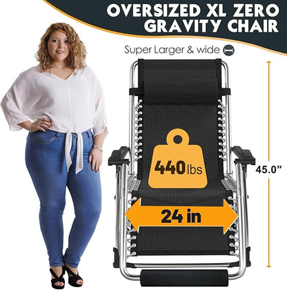 MOPHOTO Zero Gravity Chair Oversize, Outdoor Padded Lounge Chair with Side Table, Zero Gravity Recliner Chair, Outdoor Reclining Chair, Sturdy & Comfortable, Supports up to 440lbs