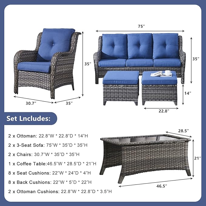 Rilyson Wicker Patio Furniture Sofa Set - 7 Piece Rattan Outdoor Patio Sectional Conversation Sets with 2 Sofa - Photo 2