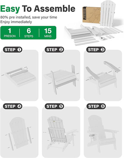 YEFU Adjustable Adirondack Chair with Retractable Ottoman Set of 6,Folding Adirondack Chair with Cup-Holder, Outdoor Chairs with Footrest,Weather Resistant Fire Pit Chairs,for Patio Lawn