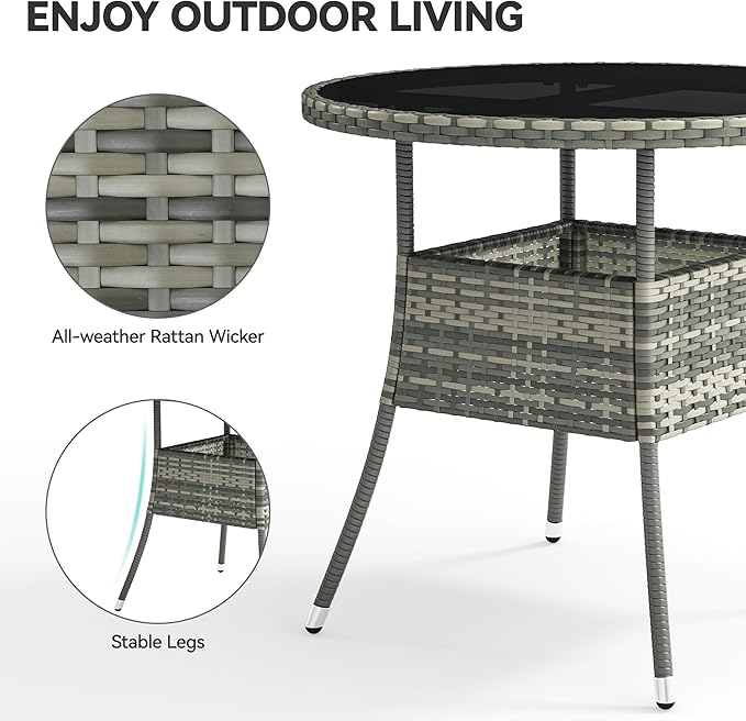 YITAHOME Outdoor Dining Table Round for 4 31.5" Patio Dining Table with Easy-to-Clean Glass Tabletop - Photo 6