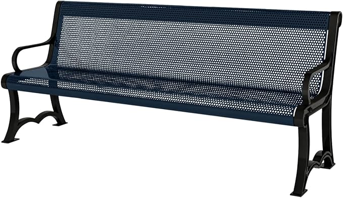 COATEDOUTDOORFURNITURE Coated Outdoor Furniture Heavy-Duty Outdoor Bench Thermoplastic Coated, Punched Steel, Commercial-Grade Garden Bench, Made in America (Portable with Back, 4 Ft, Dark Blue)