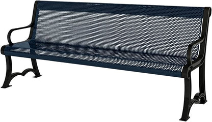 COATEDOUTDOORFURNITURE Coated Outdoor Furniture Heavy-Duty Outdoor Bench Thermoplastic Coated, Punched Steel, Commercial-Grade Garden Bench, Made in America (Portable with Back, 4 Ft, Dark Blue)