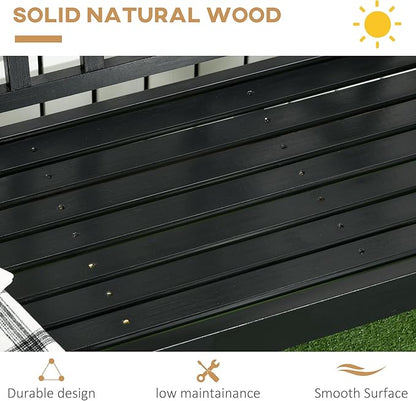 Outsunny Wooden Patio Bench, Outdoor Garden Bench with Backrest and Armrests, 3 Person Porch Bench with Rustic Country Diamond Pattern, Black