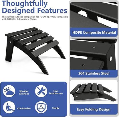 FOOWIN Folding Adirondack Ottoman Set of 4, HDPE All Weather Adirondack Footrests, Ottoman for Adirondack Chair,Patio Footstool for Outside Easy Storage,for Patio, Backyard, Porch, Garden, Black