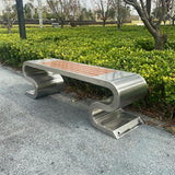 LITFAD Outdoor Indoor Bench Stainless Steel Metal Park Bench with Waterproof Brown Wood Seating Modern Garden Bench for - Photo 1