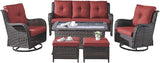 Rilyson Wicker Patio Furniture Set - 6 Piece Rattan Outdoor Sectional Conversation Sets with 2 Rocking Chair, 2 Ottoman - Photo 1