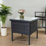 Outdoor Patio Wicker Table, Rattan Side Table, Modern Patio End Side Table with Glass Countertop and Storage Space - Photo 1
