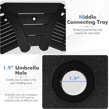 Giantex Tall Adirondack Chair Set of 2 - Outdoor HDPE Barstools w/Middle Connecting Tray & Umbrella Hole, Counter Height Bar Chair, Weather Resistant, Ideal for Patio, Backyard, Poolside (Black)
