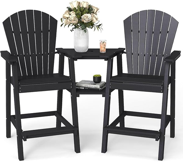 FOOWIN Tall Adirondack Chair Set of 2, All Weather HDPE Bar Height Adirondack Chair with Double Connecting Trays - Photo 1
