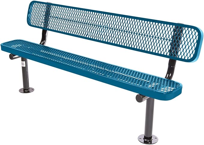 COATEDOUTDOORFURNITURE Coated Outdoor Furniture Heavy-Duty Outdoor Bench Thermoplastic Coated, Expanded Metal, Commercial-Grade Seating, Made in America (Surface with Back, 6 Ft, Light Blue)