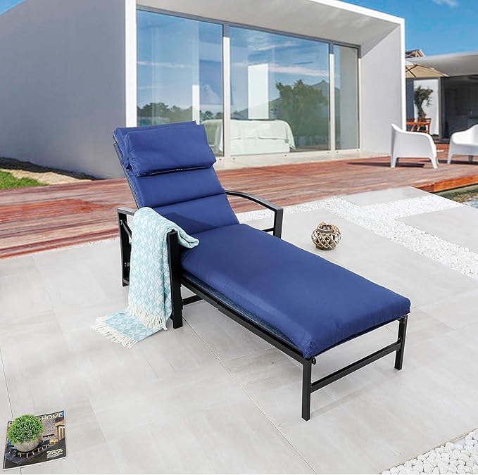 LOKATSE HOME Patio Chaise Lounge Chair Outdoor Furniture Reclining Adjustable with Cushion and Soft Pillow for Pool - Photo 7