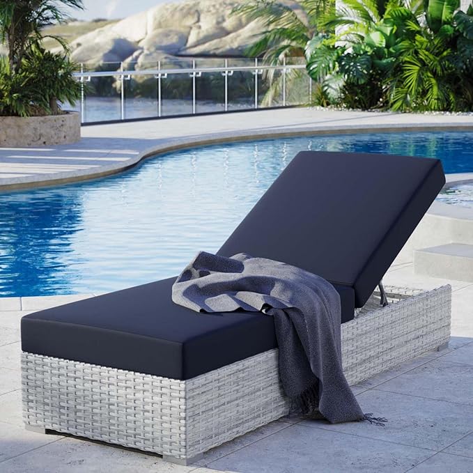 Modway Convene Wicker Rattan Outdoor Patio Chaise Lounge Chair in Light Gray Navy - Photo 2