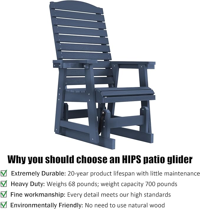 Poly Lumber Patio Glider with Cup Holders, High Backrest and Deep Contoured Seat, HIPS Material, All-Weather Resistant - Photo 3