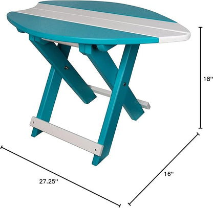Amish-Made Surfboard Shaped Aruba Blue Poly Folding Side Table