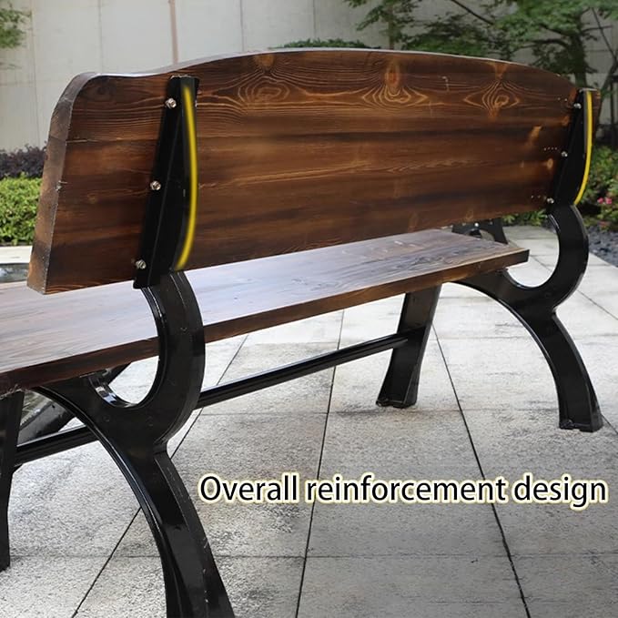 Outdoor Garden Bench, Metal Bench, Patio Wood Bench Park with Backrest, Bench Chair, for Patio Lawn Balcony Yard Porch(Brown,47.2x20.4x29.1in)