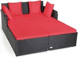 COSTWAY Outdoor Patio Rattan Daybed, Sponge Cushioned Loveseat Sofa with 4 Pillows, Wicker Furniture Sunbed for Balcony - Photo 1