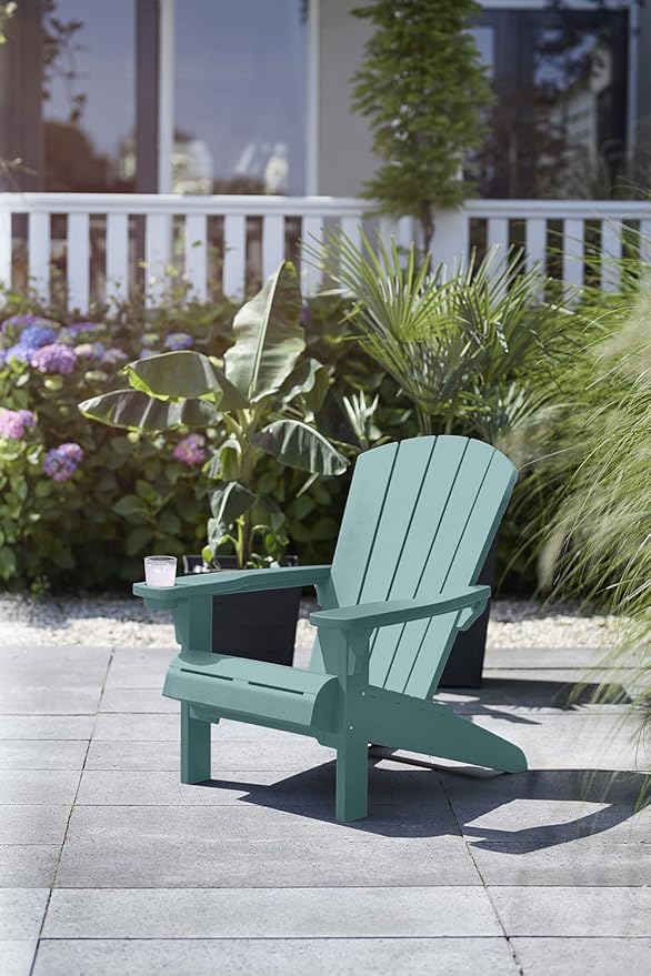 Keter Alpine Adirondack Resin Outdoor Furniture Patio Chairs with Cup Holder-Perfect for Beach, Pool, and Fire Pit Seating, Teal