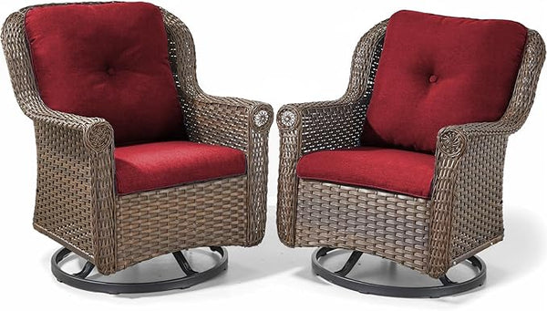 Patio Chairs Outdoor Swivel Glider - Set of 2 High Back Outside Brown Wicker Rattan Rocking Chair with Thick Cushion - Photo 1